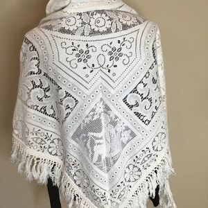 1970’s California Things White Fringed Shawl Wrap